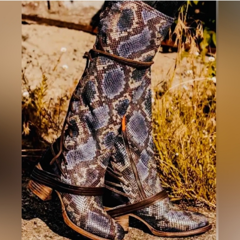 Freebird Coal Boots - Blue Snake Skin